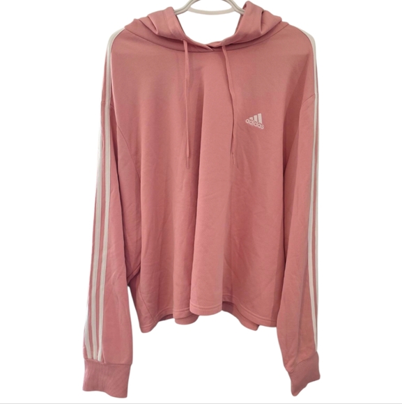 Adidas Women's Essentials Pink Cropped Hoodie Plus Size - Picture 7 of 10